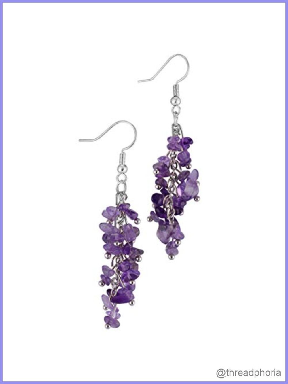 Natural Amethyst Crystal Dangle Earrings, Healing Reiki Hook Earrings for Women